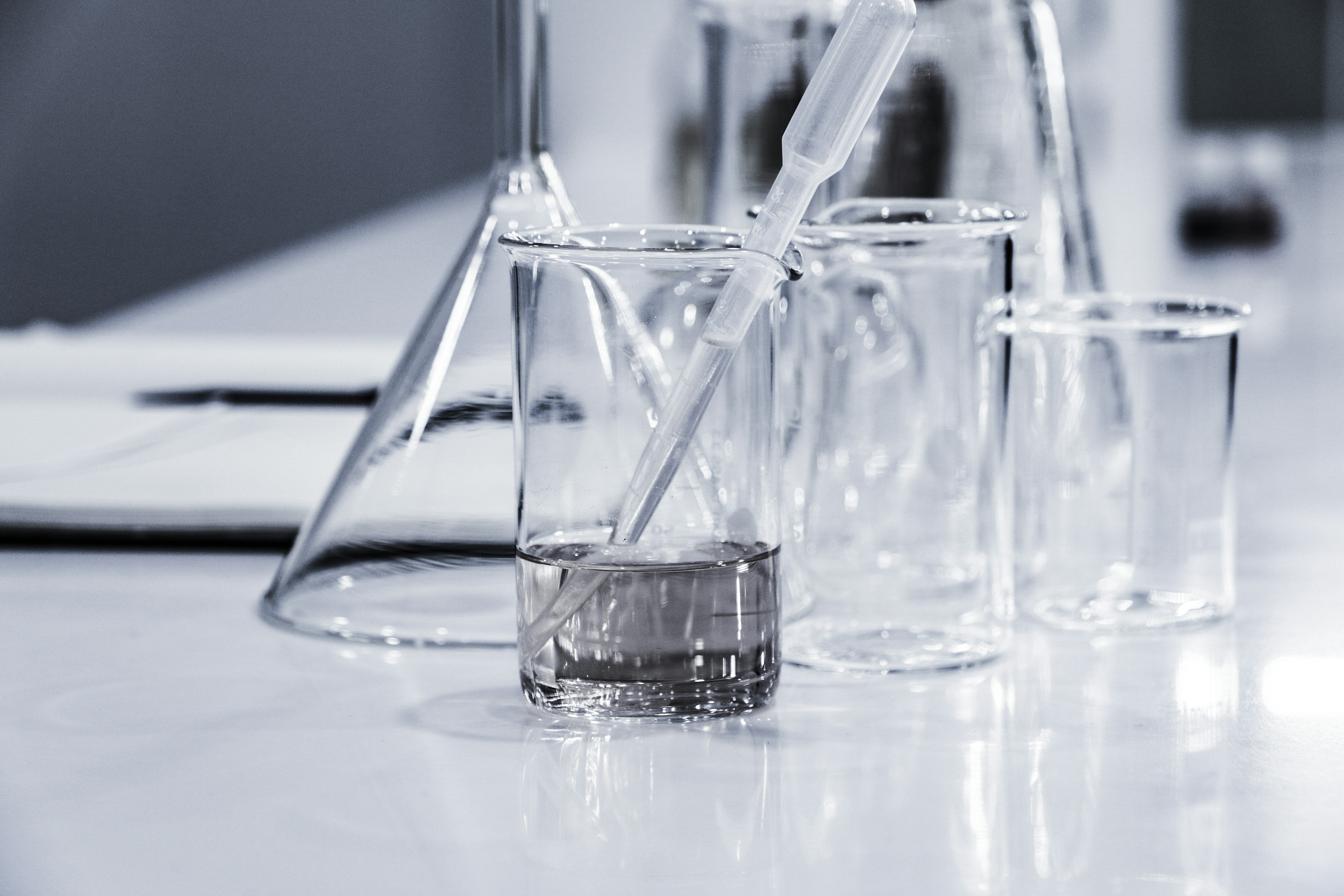 Laboratory glassware used for testing supplement purity and composition