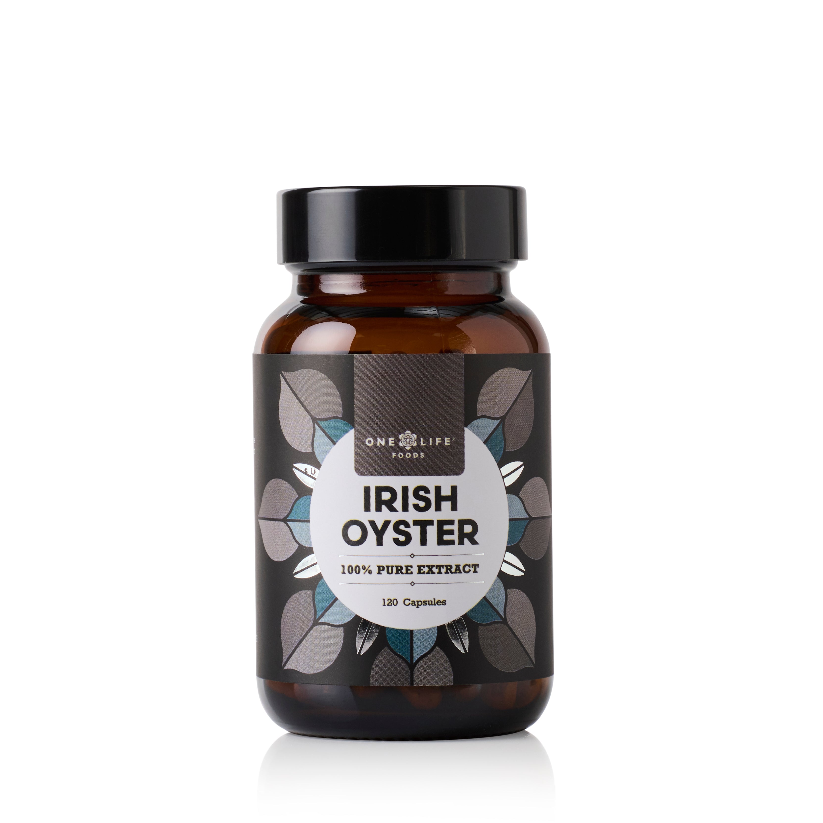 Irish Oyster Extract capsules by One Life Foods in amber glass bottle
