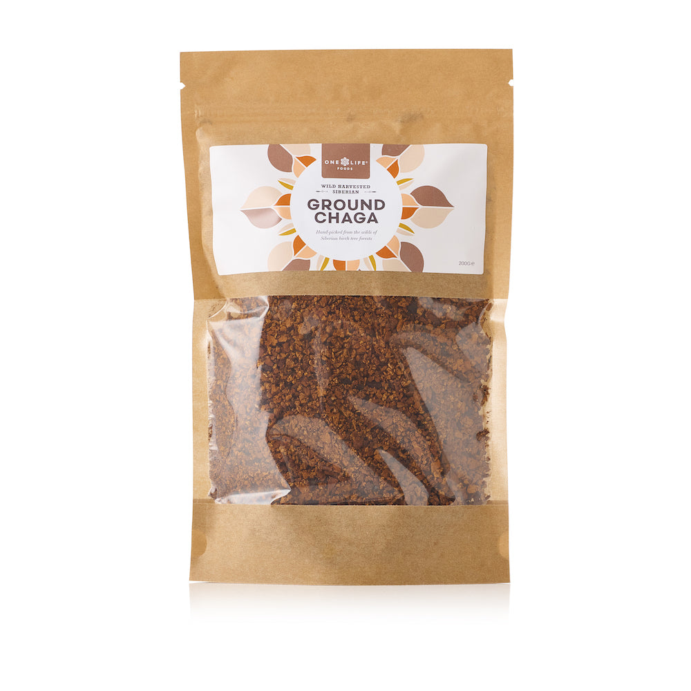 Wild harvested ground Chaga mushroom 200g pouch by One Life Foods