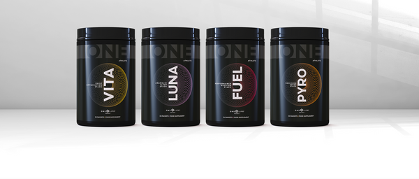 One Life Foods supplement stack range including VITA, LUNA, FUEL, and PYRO products.
