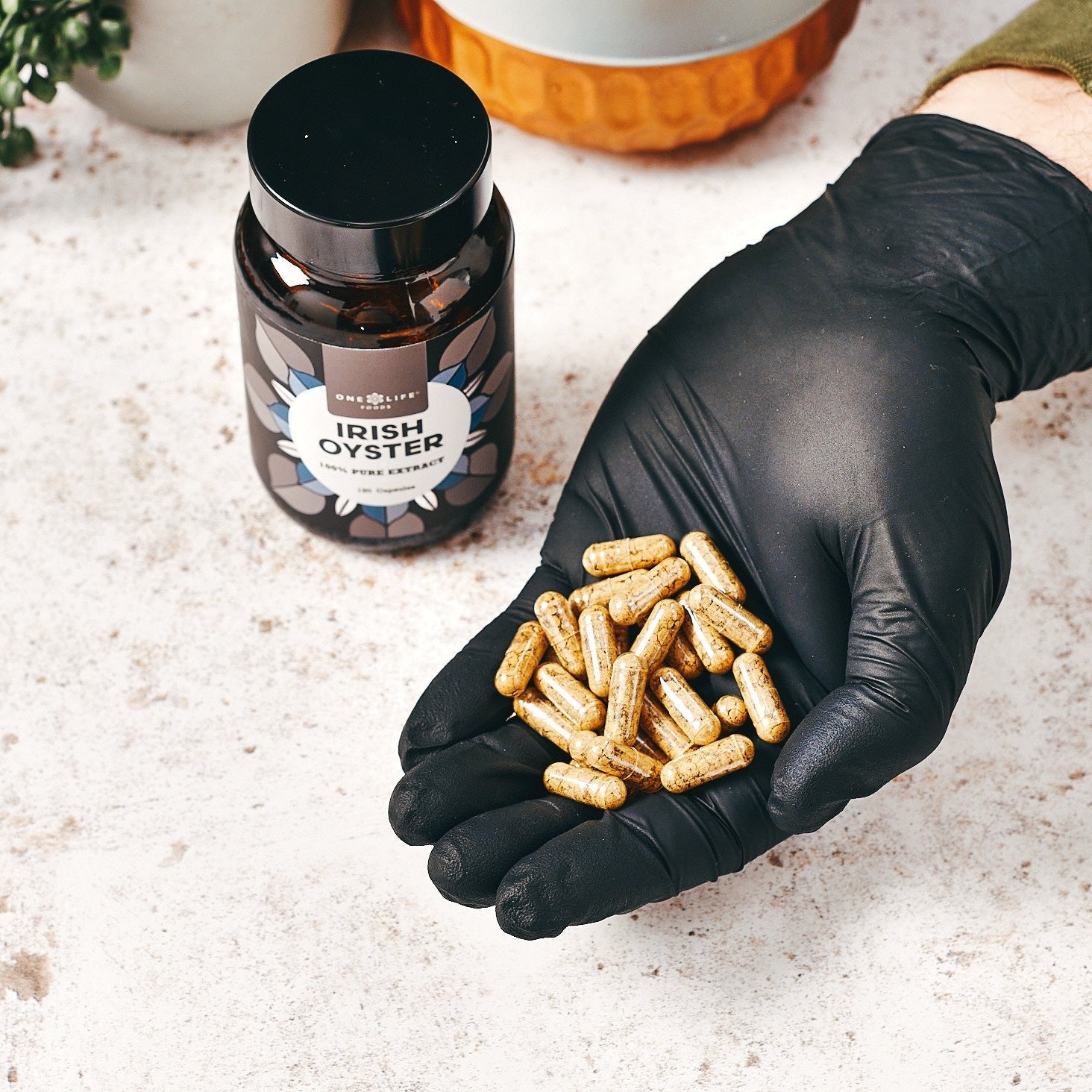 Irish Oyster Extract capsules showing natural oyster powder supplement